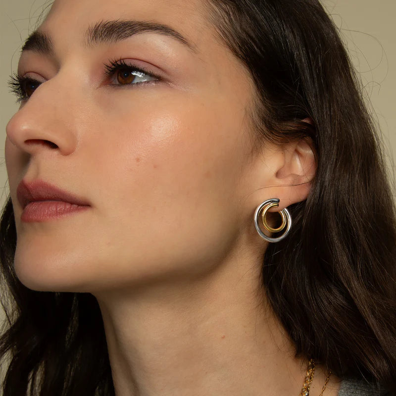 Galaxy Double Hoop Earrings in Sterling Silver and 18K Yellow Gold