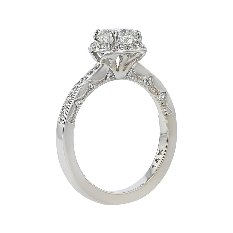 1.01ct Cushion Diamond and 0.25ct Diamond Halo Ring in 14K White Gold, size 6