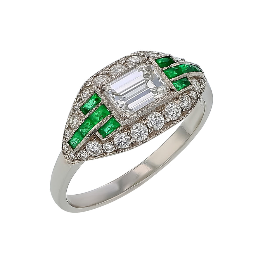 1.11ct Diamond and 0.53ct Emerald Ring in Platinum, Size 6.5