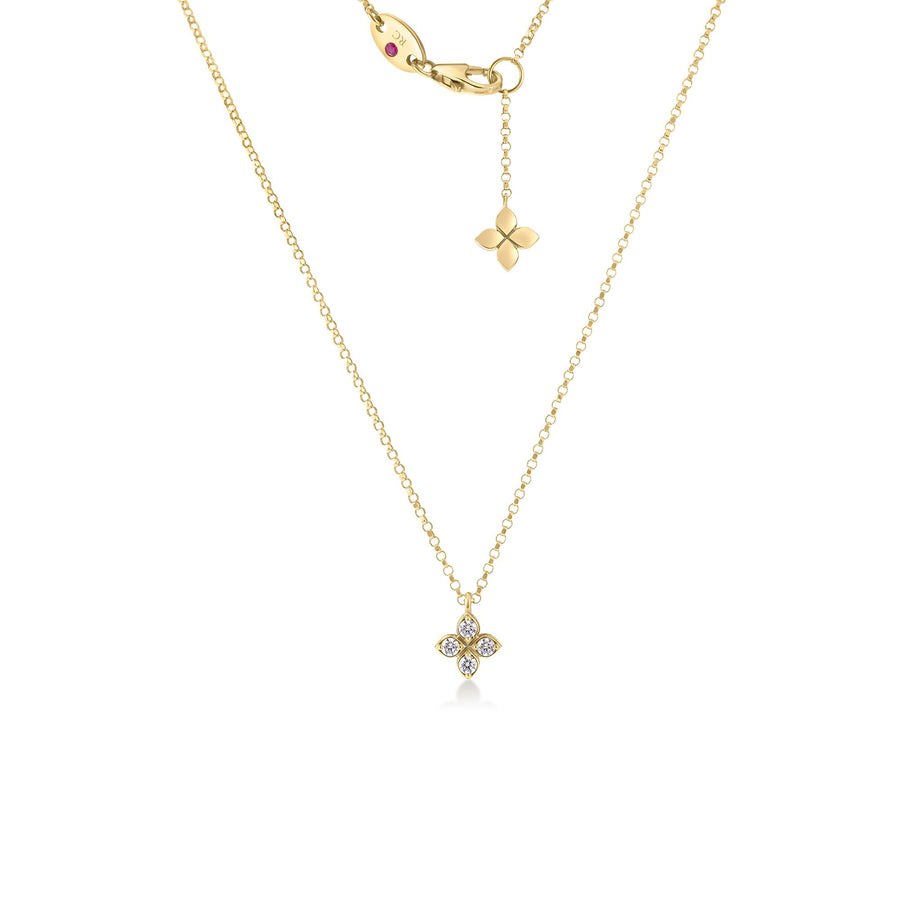 Love by The Inch 0.09ct Diamond Flower Pendant in 18K Yellow Gold, 17" chain