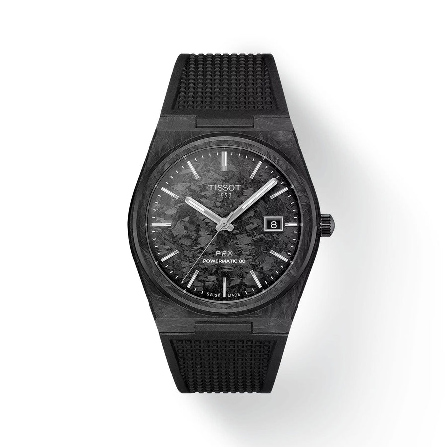 40.5mm PRX Powermatic 80 Watch with Black Carbon Dial in Forged Carbon, Strap