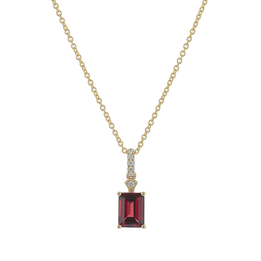 1.92ct Emerald Cut Garnet and 0.07ct Diamond Pendant in 14K Yellow Gold, 18"