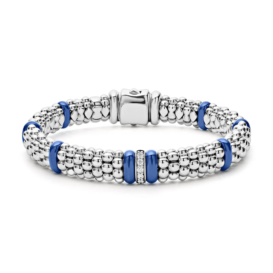 Ultramarine Caviar 0.10ct Diamond Beaded Rope Bracelet in Sterling Silver and Ceramic Size 8