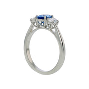 0.62ct Oval African Aquamarine and 0.46ct Oval Diamond 3 Stone Ring in Platinum, size 6