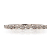 14K White Gold 0.03ct Full Cut Diamond Ring with Round and Pear Shaped Milgrained Boxes