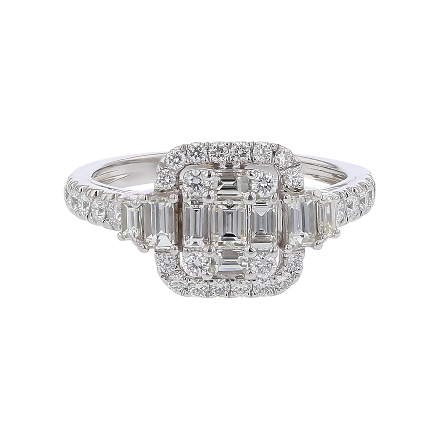 0.64ct Baguettes and 0.37ct Full Cut Diamonds Cluster Ring