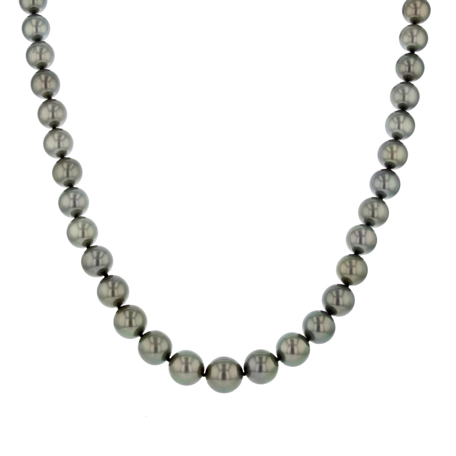 18K White Gold 45 10.7x8mm A+ Black South Sea Pearls and 0.10ct Diamond Necklace, 16.5"