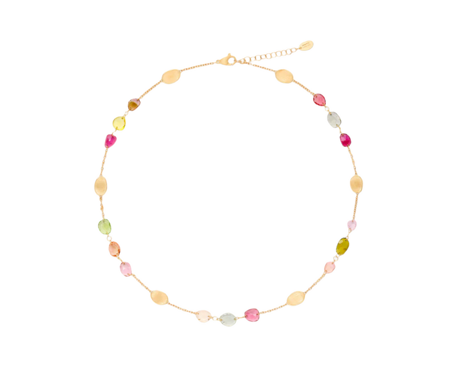 Lunaria Multi Colored Tourmaline Necklace in 18K Yellow Gold, 16.5"