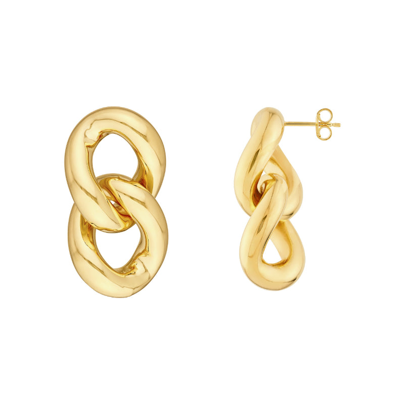 Polished Curb Link Drop Earrings in 14K Yellow Gold