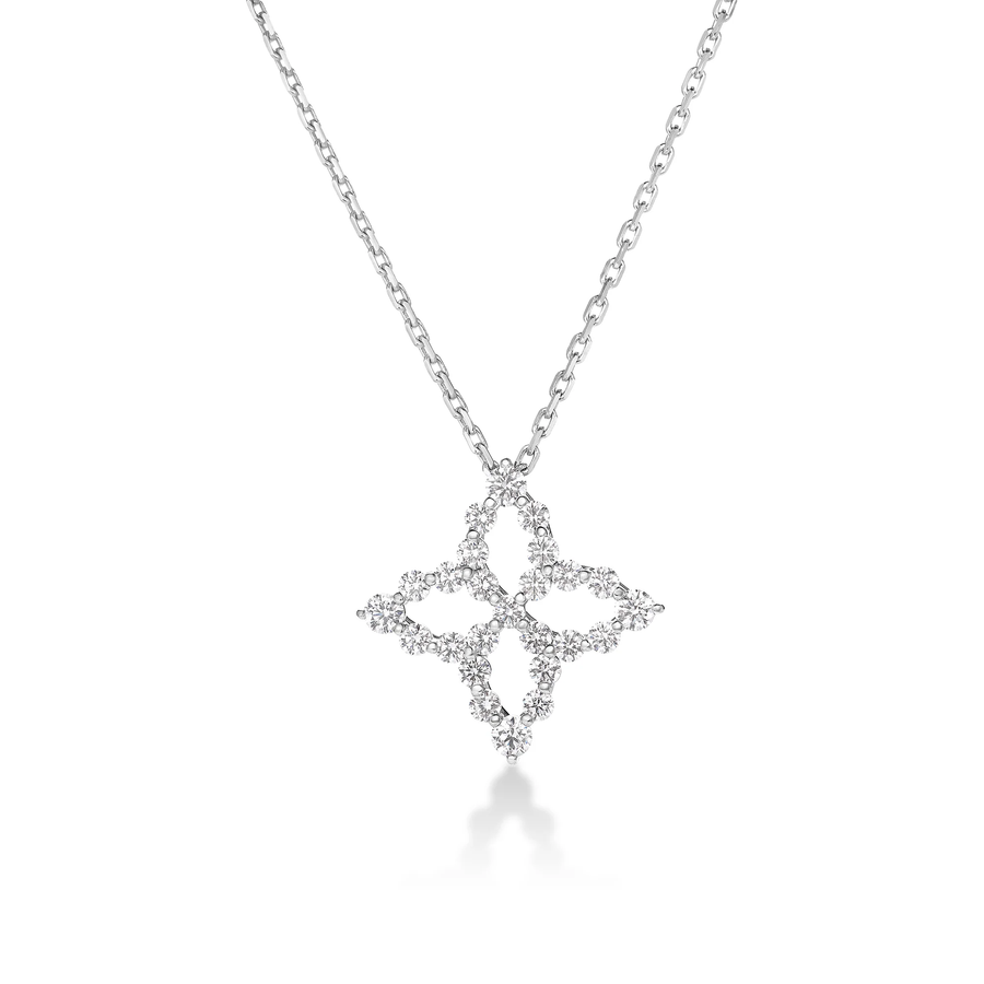 Princess 0.47ct Diamond Outline Flower Pendant in 18K White Gold, 17" chain