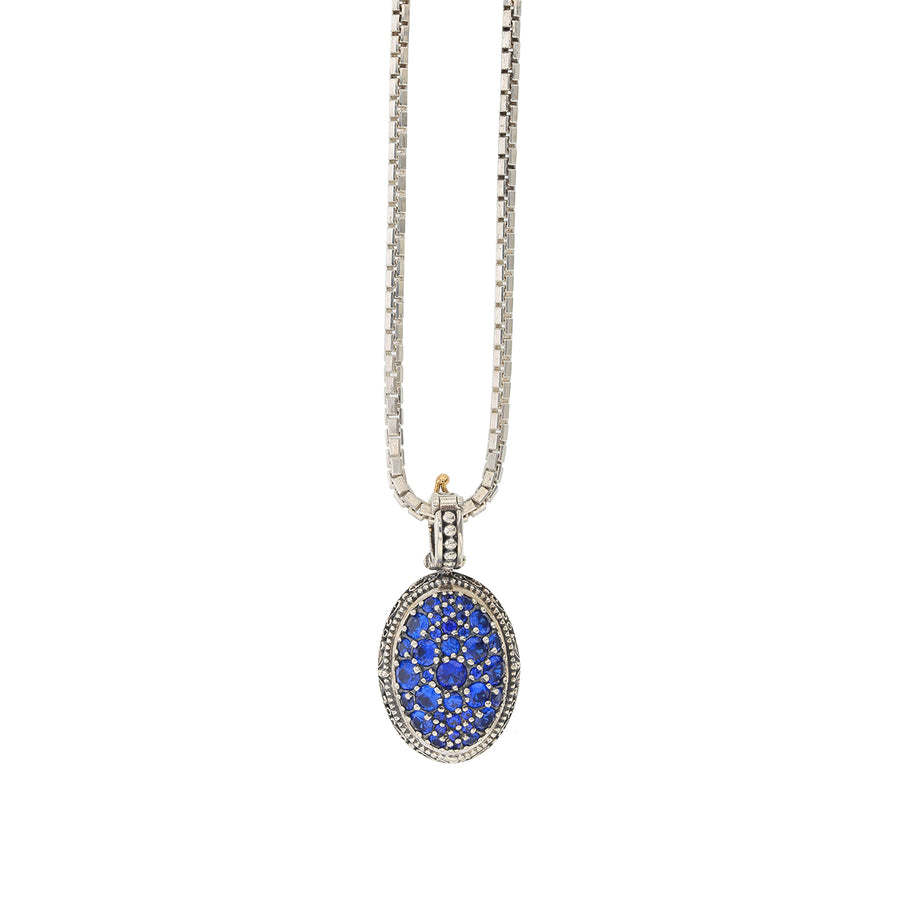 Konstantino Synthetic Oval Blue Sapphire Pendant in Sterling Silver, 20 " box chain with clip baile