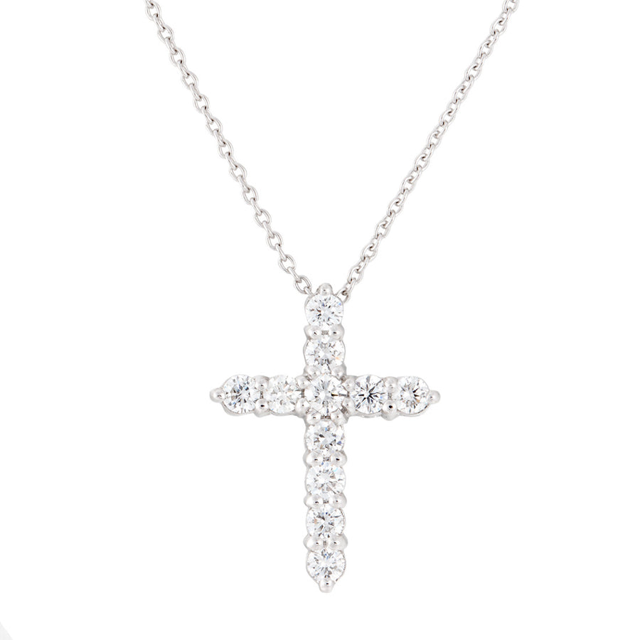 Tiny Treasures Diamond Cross Pendant in 18K White Gold, 18in