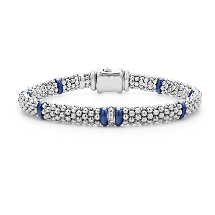 Ultramarine Caviar 0.05ct Diamond 6mm Rope Bracelet in Sterling Silver and Caviar Size 7