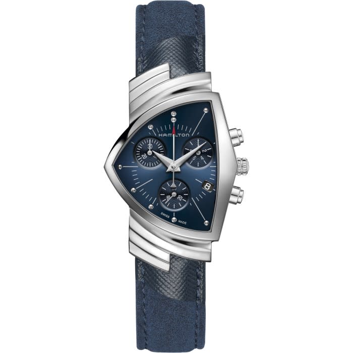 32x50mm Ventura Chronograph Quartz Blue Dial Watch in Stainless Steel with Blue Alcantara Strap