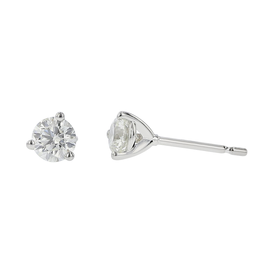 1.00ct Fire & Ice Round Brilliant Diamonds and F&I 3 Prong Stud Earrings in 18K White Gold