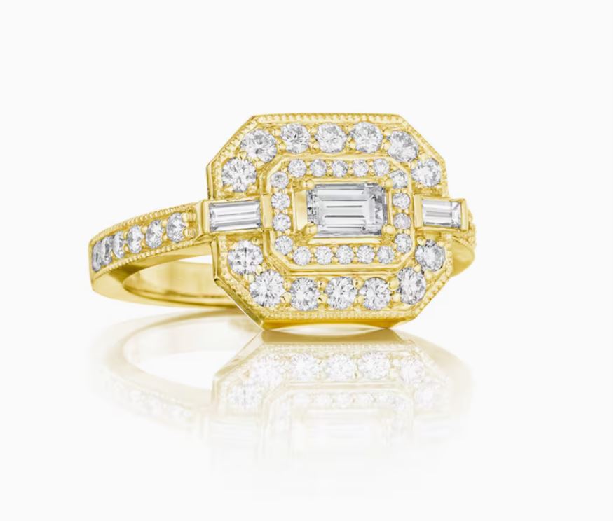 Diamond Double Halo Ring in 18K Yellow Gold, Size 6.25