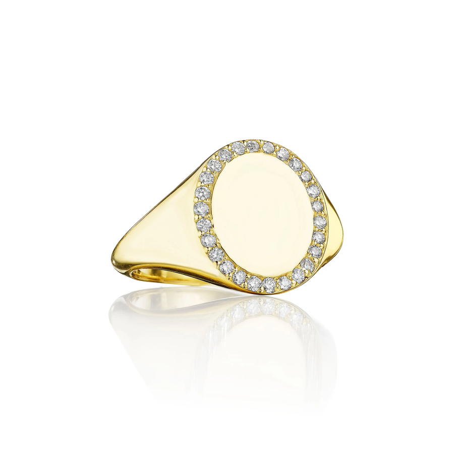 Diamond Signet Ring in 18K Yellow Gold, Size 4