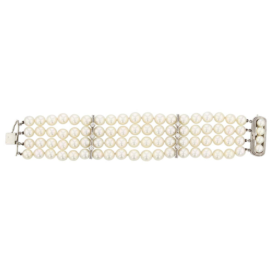 Pearl and Diamond 4-Strand Bracelet in 14K White Gold