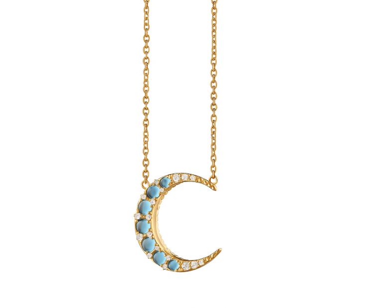 Sun Moon and Stars 0.775ct Opal and 0.206ct Diamond Mini Cresent Moon Pendant in 18K Yellow Gold, 16-17" chain