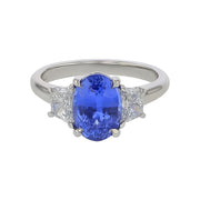 3.14ct Oval Ceylon Sapphire and 0.71ct Diamond 3 Stone Ring in Platinum, Size 6.5