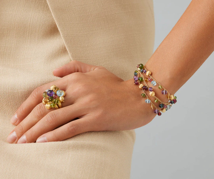 Africa Gemstone Mixed Bead Two Strand Bracelet in 18K Yellow Gold