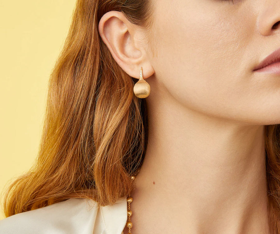 18K Yellow Gold and Diamond Medium French Wire Earrings