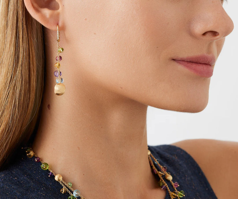 Africa Gemstone Mixed Stone Drop Earring in 18k Yellow Gold