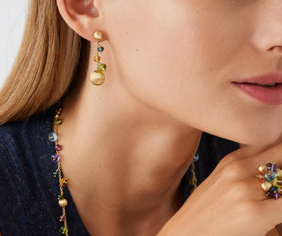 Africa Mixed Gemstone Drop Earrings in 18K Yellow Gold