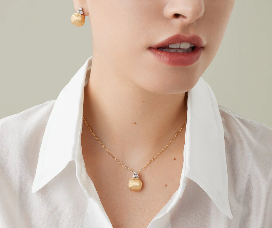 Africa 0.22ct Diamond Ball Necklace in 18K Yellow and White Gold, 16.5in