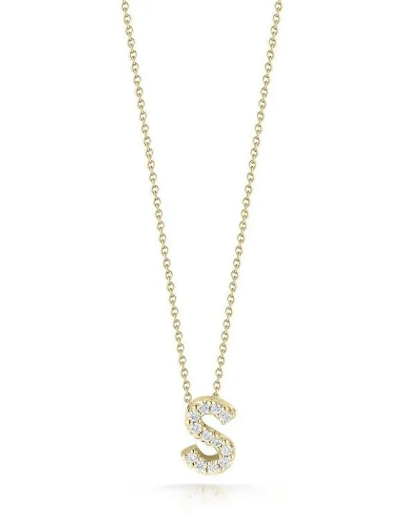 Tiny Treasures 0.05ct Diamond Love Letter "S" Pendant in 18K Yellow Gold, 16-18in