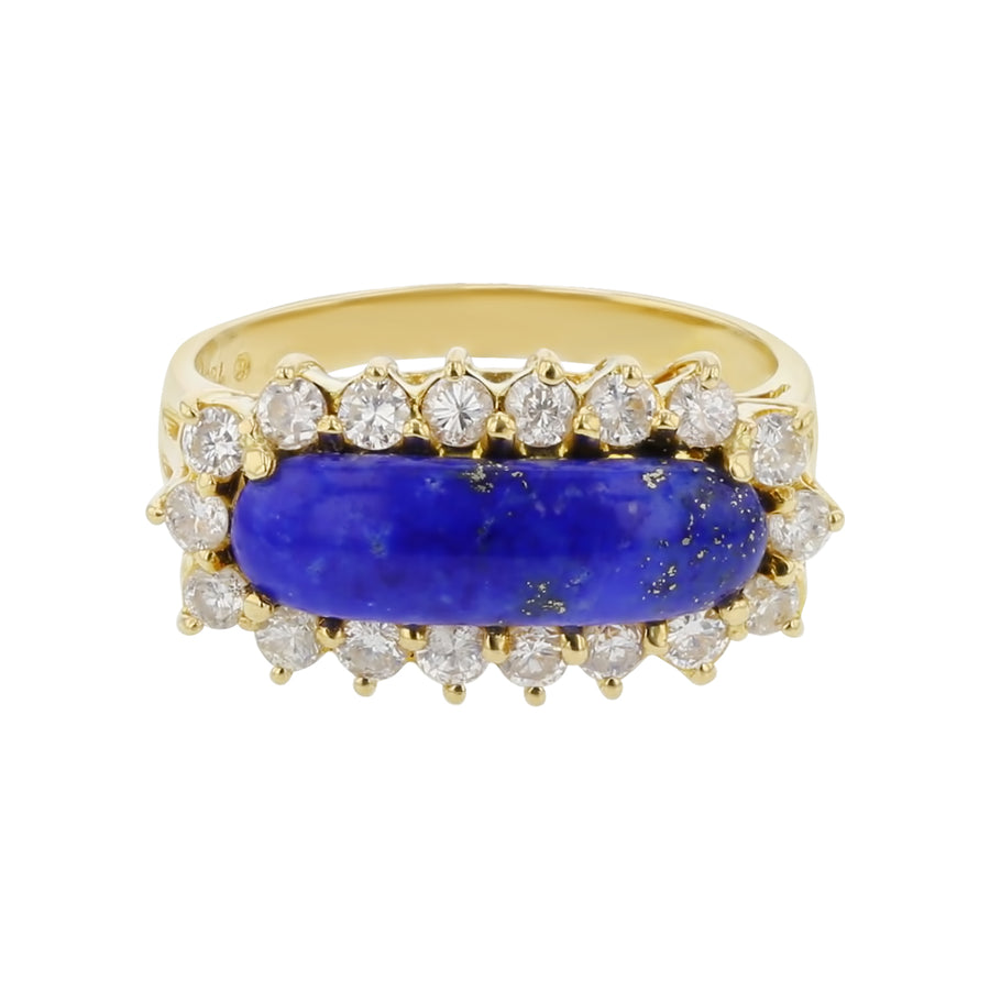 Cabochan Lapis Lazuli and Diamond Halo Ring in 18K Yellow Gold, Size 7.5