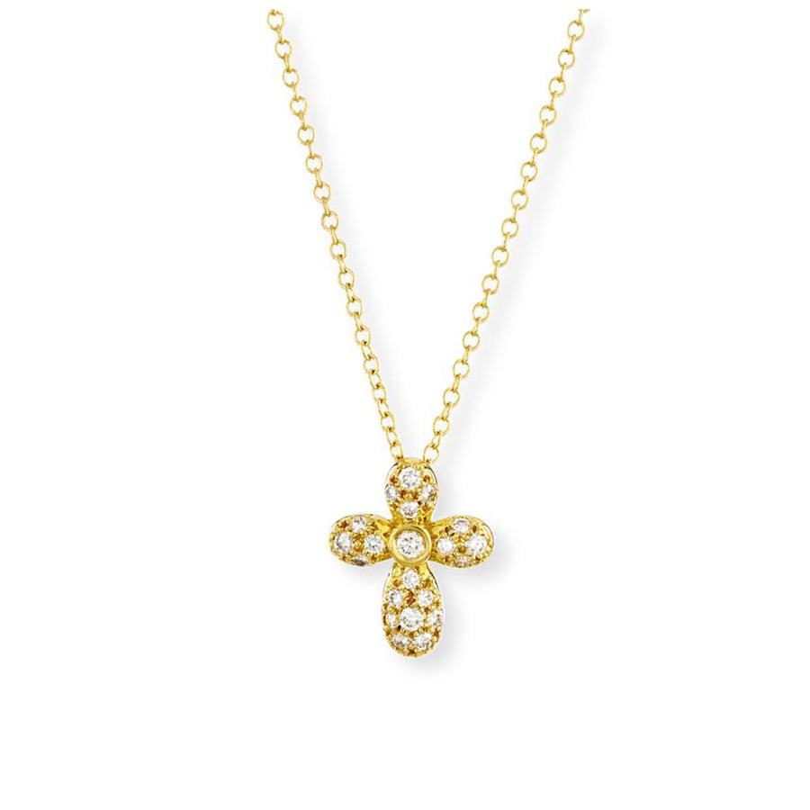0.27ct Diamond Pave Cross Pendant in 18K Yellow Gold, 16" chain