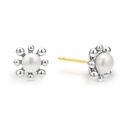 Luna Fleur Pearl Stud Earrings in Sterling Silver