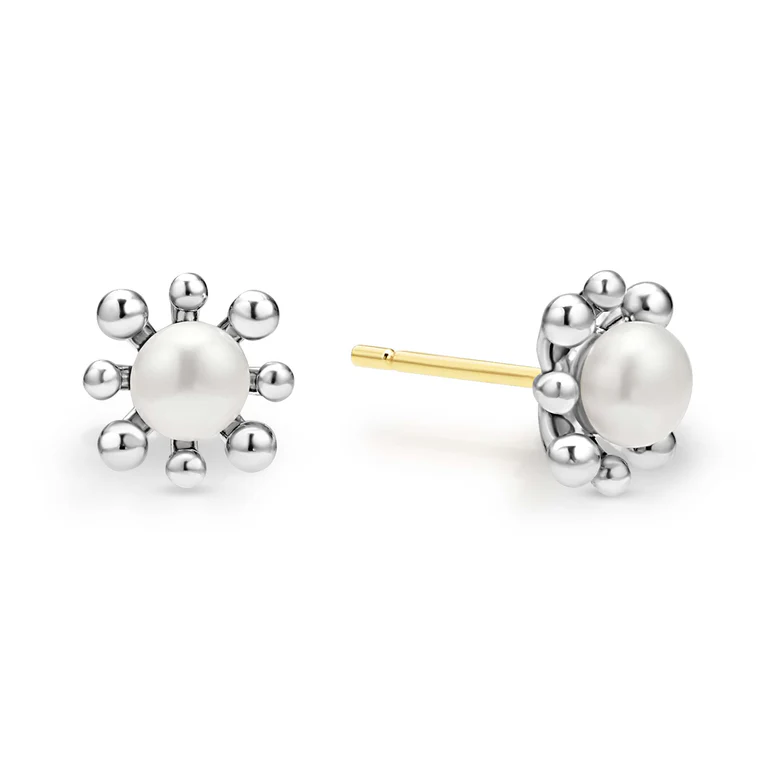 Luna Fleur Pearl Stud Earrings in Sterling Silver