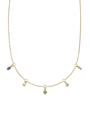 Points of Light Blue Sapphire, Pearl, Tourmaline and Moonstone Station Necklace in 18K Yellow Gold, 16"