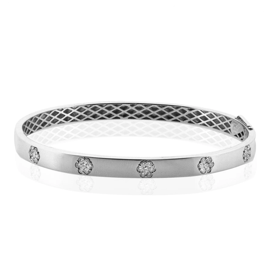 0.47ct Diamond Flower Bangle Bracelet in 18K White Gold