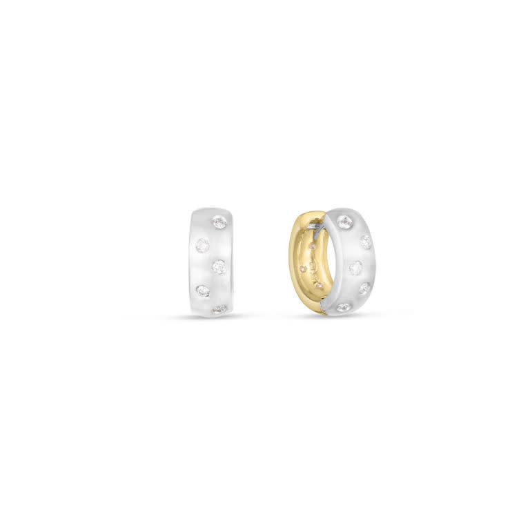 Designer Gold 0.29ct Diamond Satin Finish Reversible Hoops in 18K Yellow and White Gold