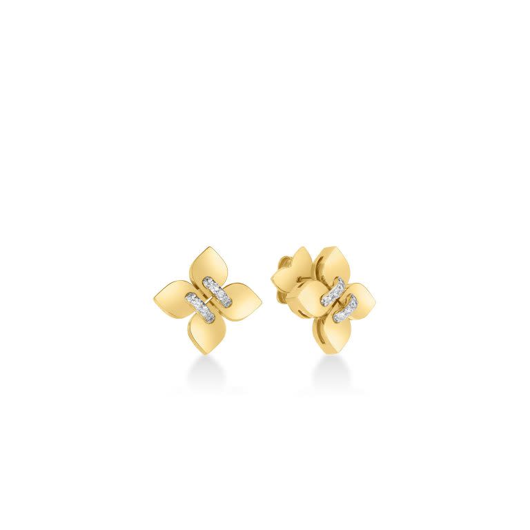 Venetian Princess 0.10ct Diamond Flower Stud Earrings in 18K Yellow Gold
