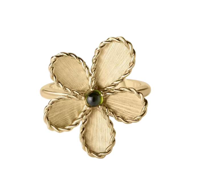 Jasmine Green Tourmaline Flower Ring in 18K Yellow Gold, Size 6.5