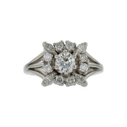 0.50ct OEC Diamond and 0.52ct Diamond Halo Ring in Platinum, size 6