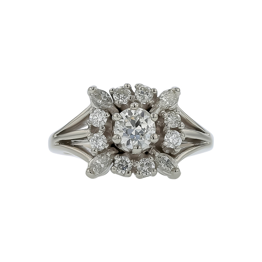 0.50ct OEC Diamond and 0.52ct Diamond Halo Ring in Platinum, size 6