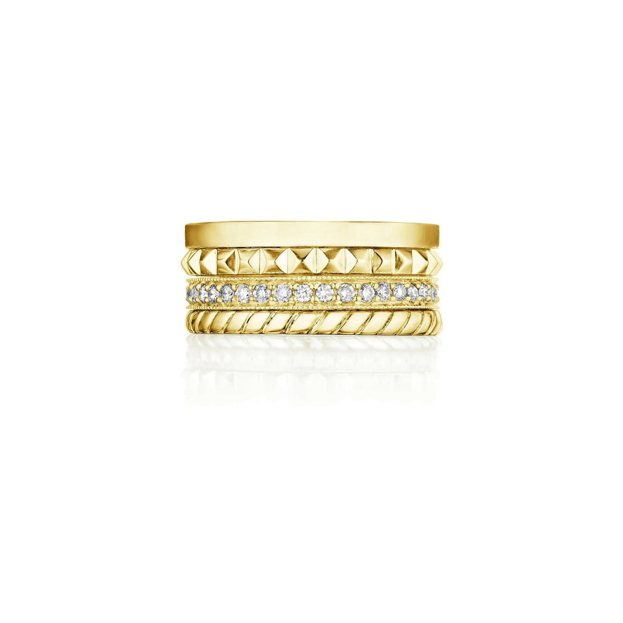 Diamond 4-Row Stack Ring in 18K Yellow Gold, Size 6.5
