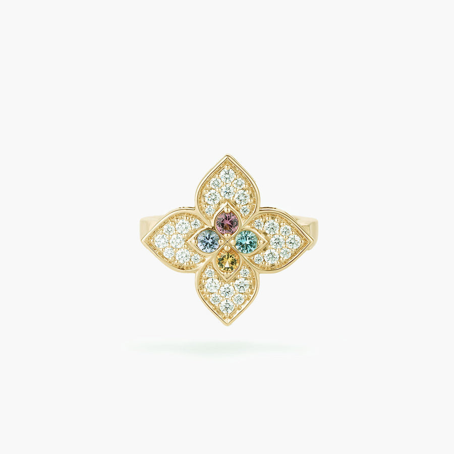 Venetian Princess 0.35ct Diamond, Blue Topaz, Citrine, Rubellite, Ruby and Tanzanite Ring in 18K Yellow Gold, size 6.5