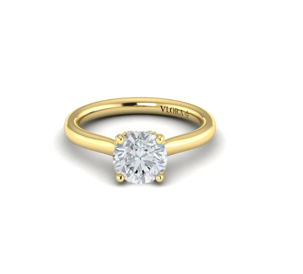 Elegant Classic 0.04ct Diamond Hidden Halo Solitaire Ring Semi Mount in 18K Yellow Gold for 1.50ct Round Center, size 6.5