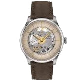 39mm Chemin Des Tourelles Skeleton Ivory Dial Watch in Stainless Steel with Green Embossed Leather Strap