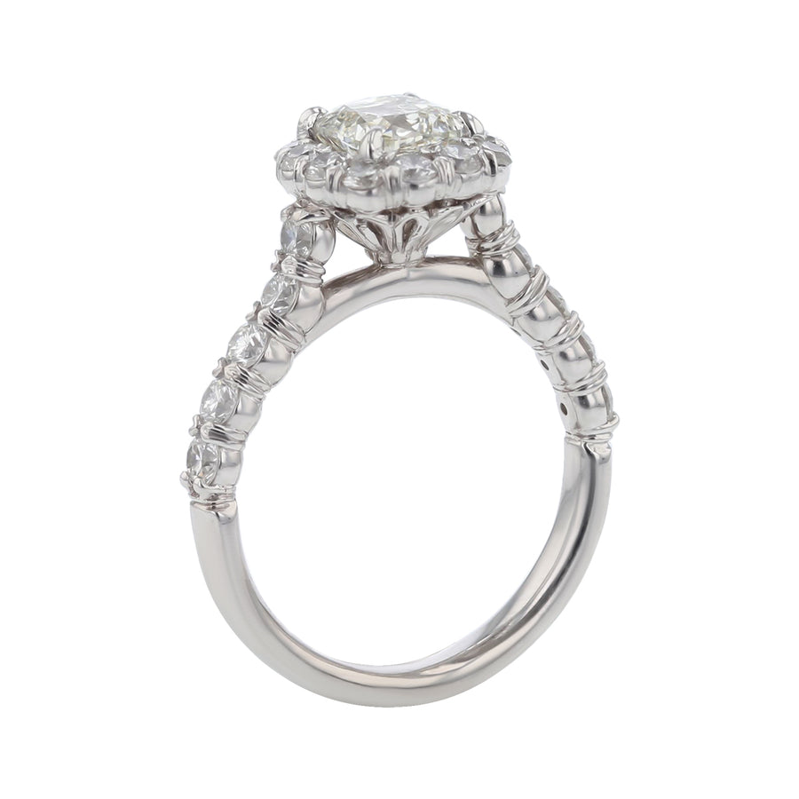 1.14ct Criss Cut Cushion Diamond GIA and 0.98 Full Cut Diamond Halo Ring in Platinum