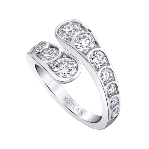 Scallop Artisan Pave 2.15ct Diamond Bypass Ring in 18K White Gold, size 5.5