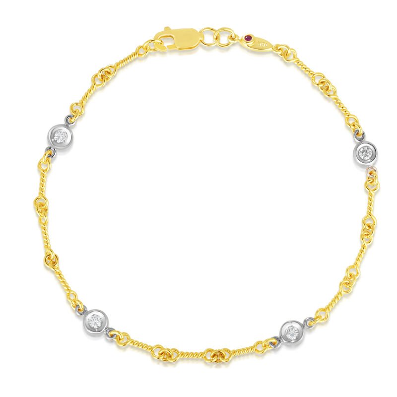 0.15ct Diamond 4 Station Dog Bone Bracelet in 18K Yellow Gold, 7in