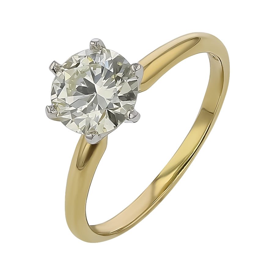 1.19ct Round Brilliant Diamond 6 Prong Ring in 14K Yellow Gold, size 6.5
