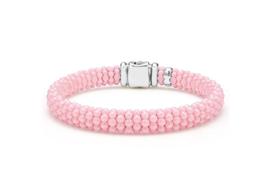 Pink Caviar 9mm Bracelet in Sterling Silver and Ceramic Size 7